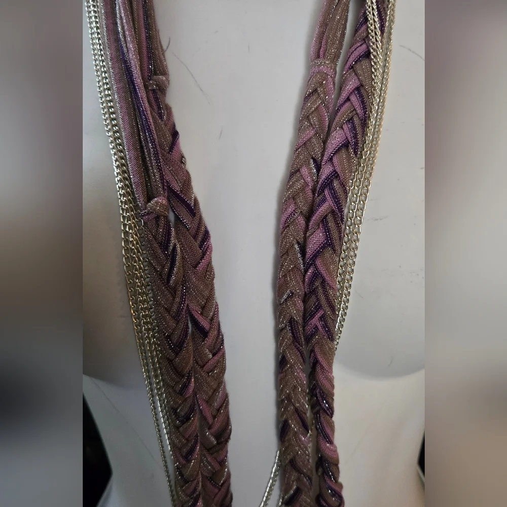 Purple & Silver Women's Handmade Braided Scarf/necklace 26" - Picture 5 of 6